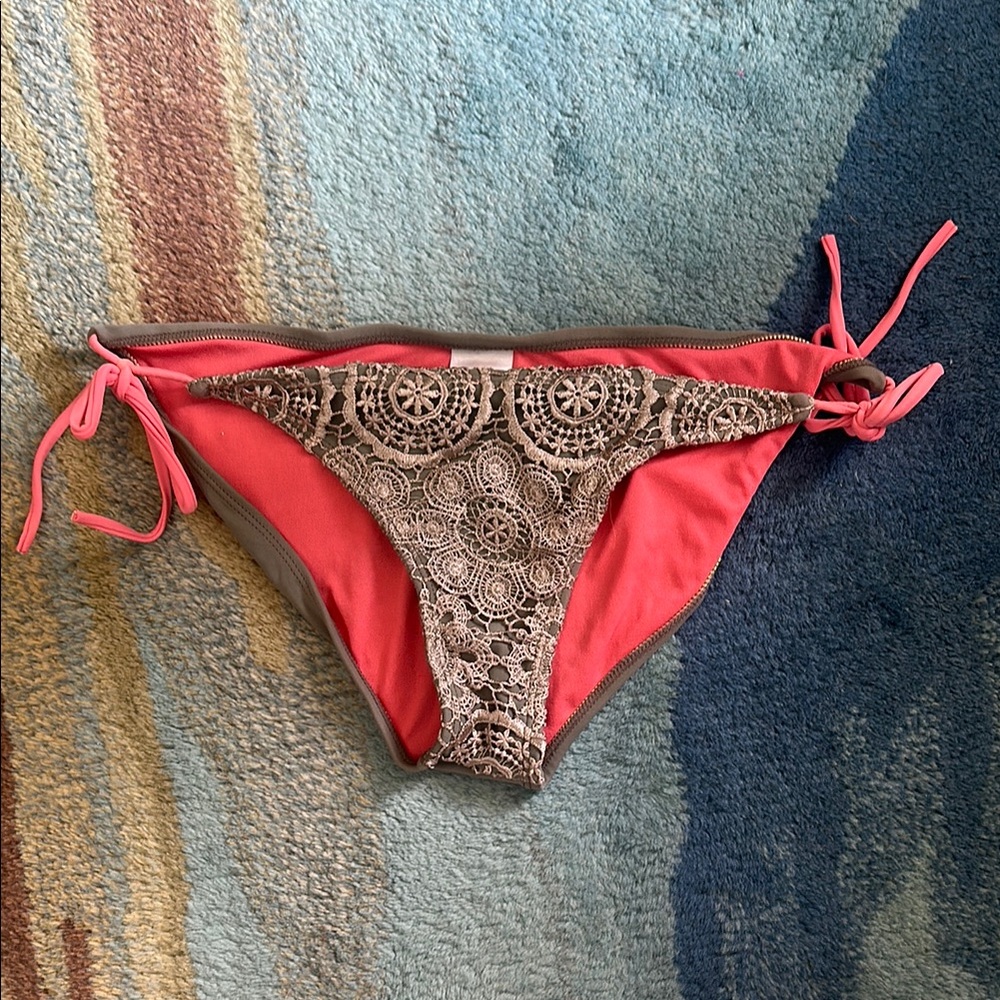Xhilaration Pink and Green Bikini with Tie Details